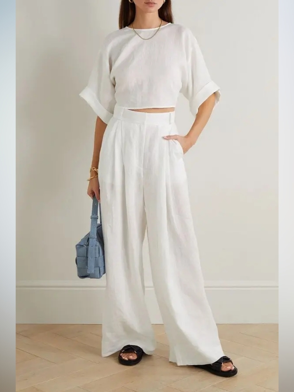 NWT TRR Three Graces London Women's Molly Linen Wide-Leg Pants Ivory 8